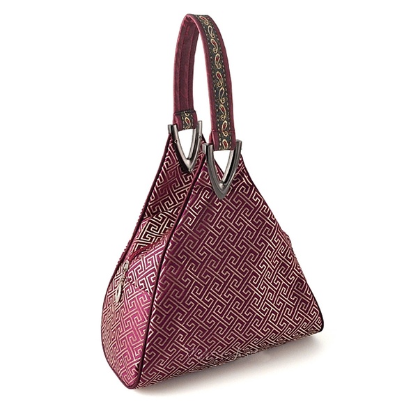Silk Brocade Greek Key Handbag-Purple Red - Picture 1 of 4